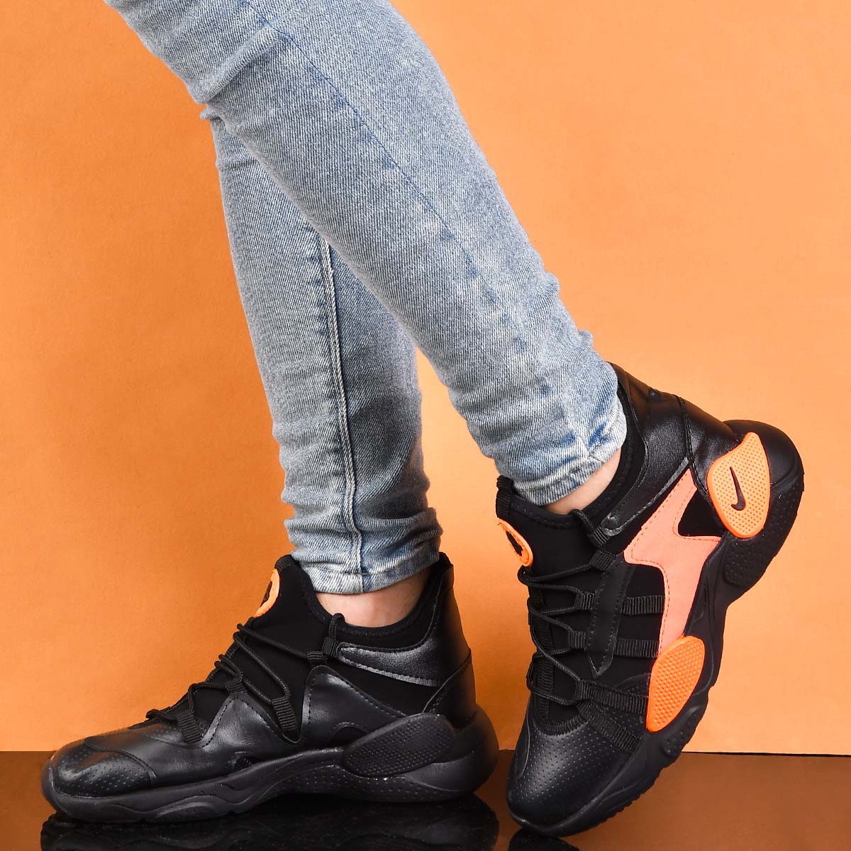 کفش مردانه هوراچی ساقدار مدل zal رنگ مشکی نارنجی