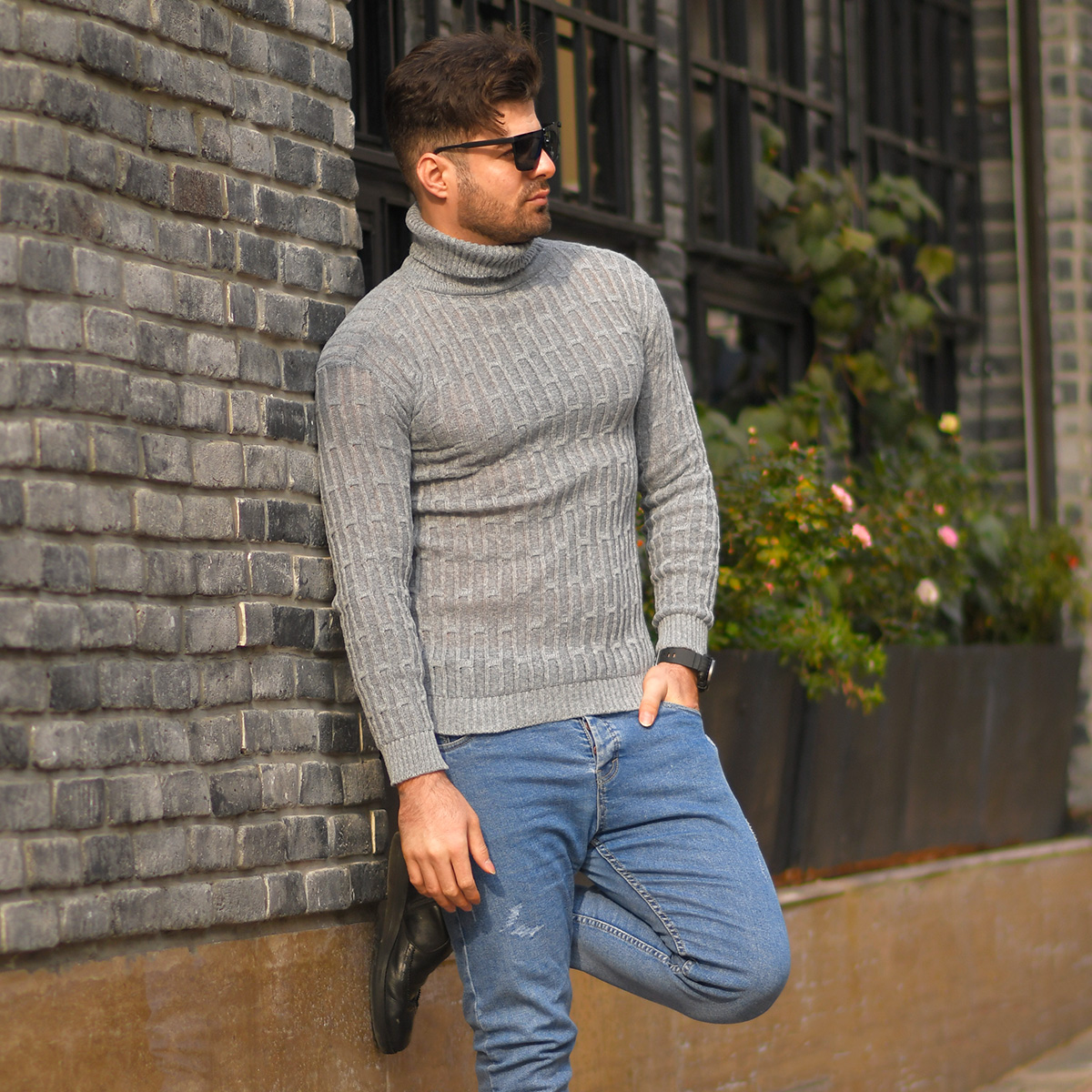 پلیوربافت یقه اسکی طوسی مردانه مدلSonar