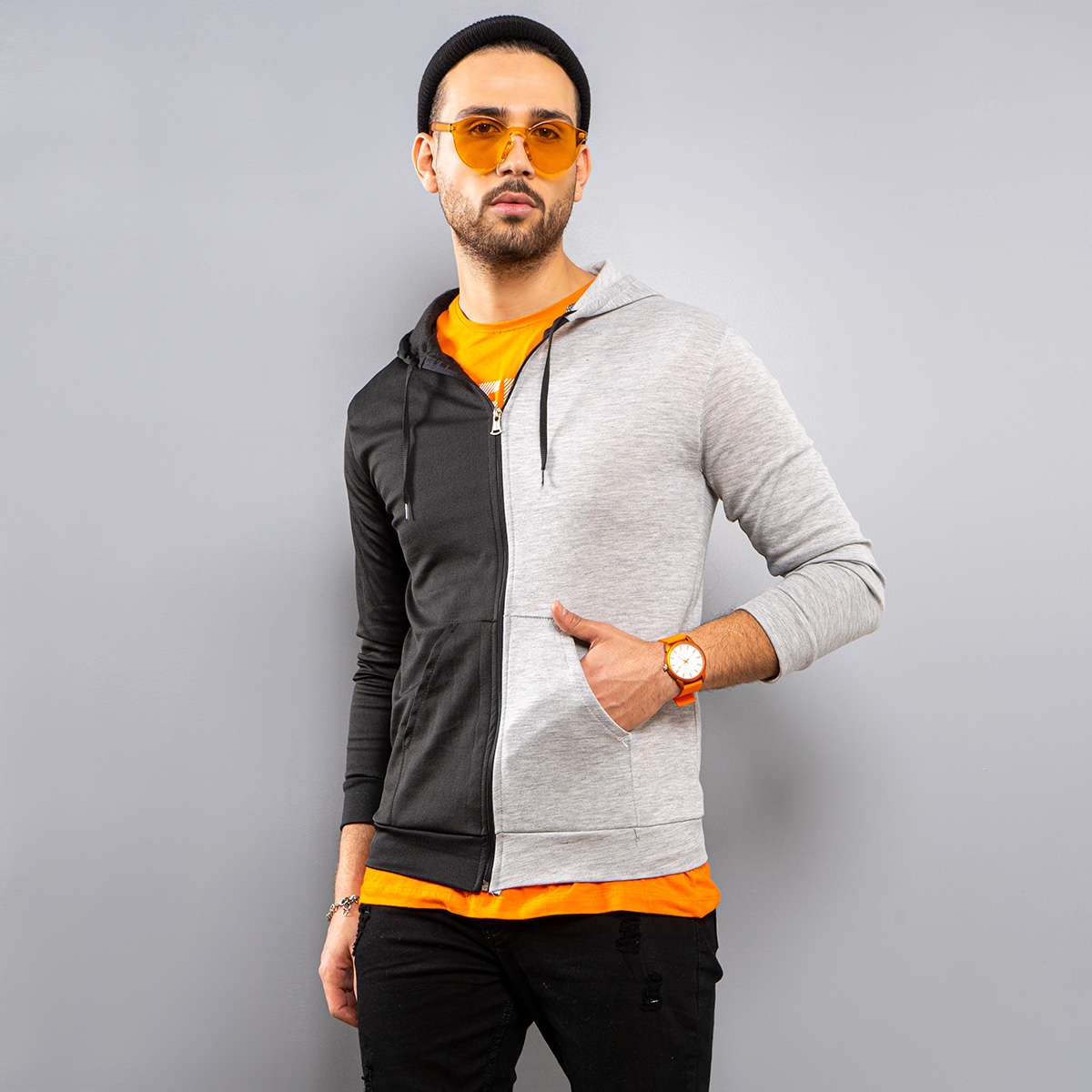 سوئیشرت زیپی دو رنگ مدل jahan