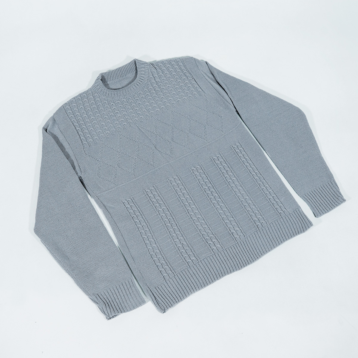 پلیور بافت یقه گرد مردانه طوسی مدل Yoram