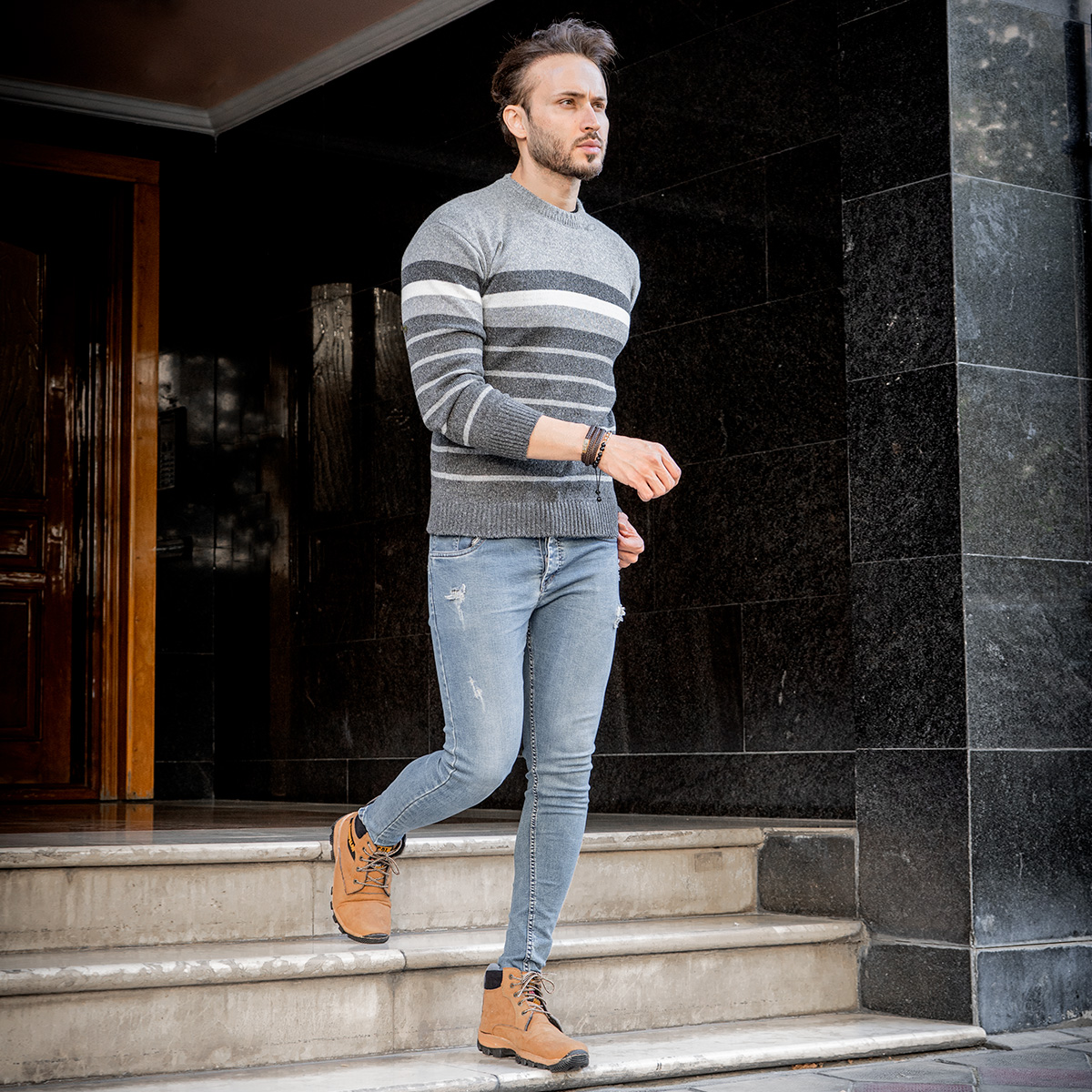 پلیور بافت طوسی ذغالی مدل poyan