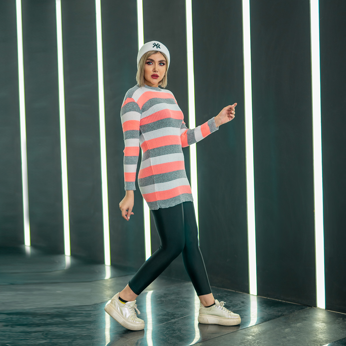 زیرسارافونی بافت دخترانه مدل sahel رنگ طوسی صورتی