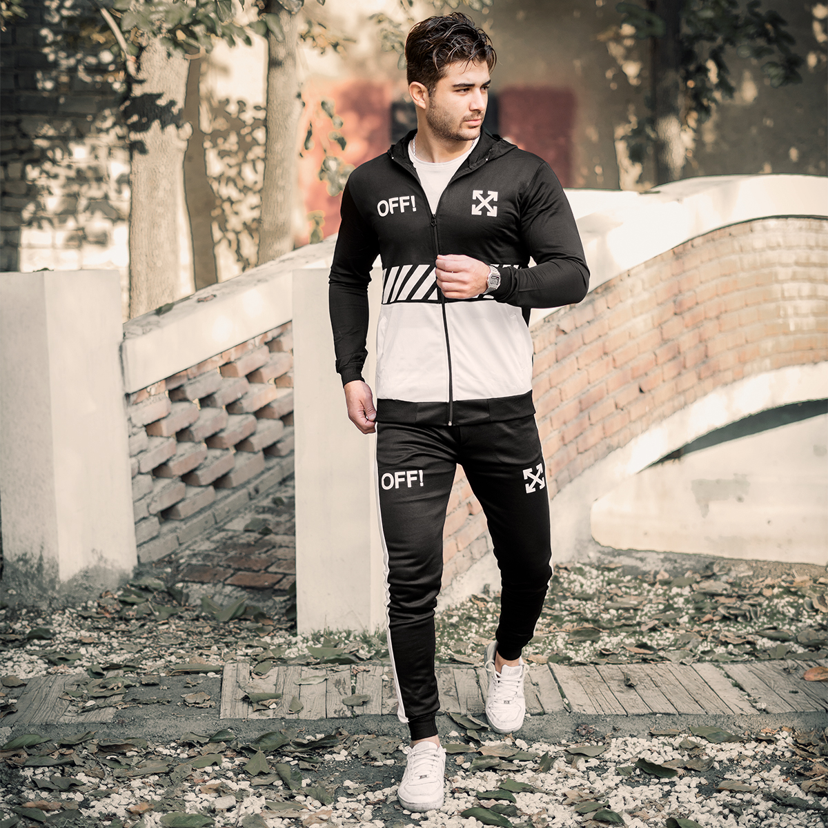 ست سوییشرت شلوار Off-Whiteمردانه مشکی سفید مدلlako