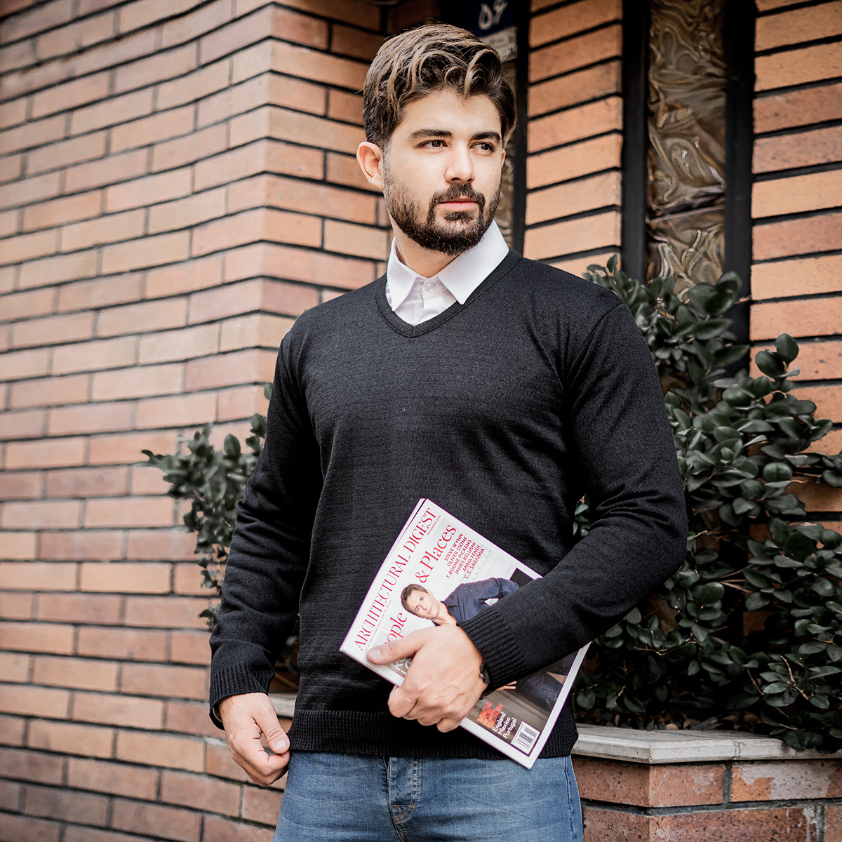 پلیوربافت یقه هفت مشکی مردانه مدل sorosh