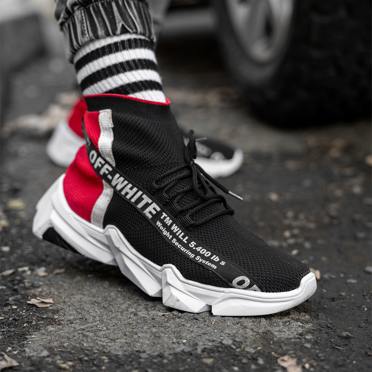 کفش ورزشی ساقدار مردانه مشکی قرمز مدلSasan