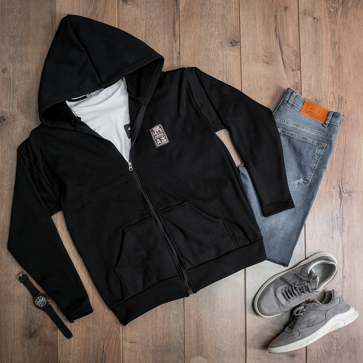 سوییشرت مشکی زیپ دار مردانه مدلA2021