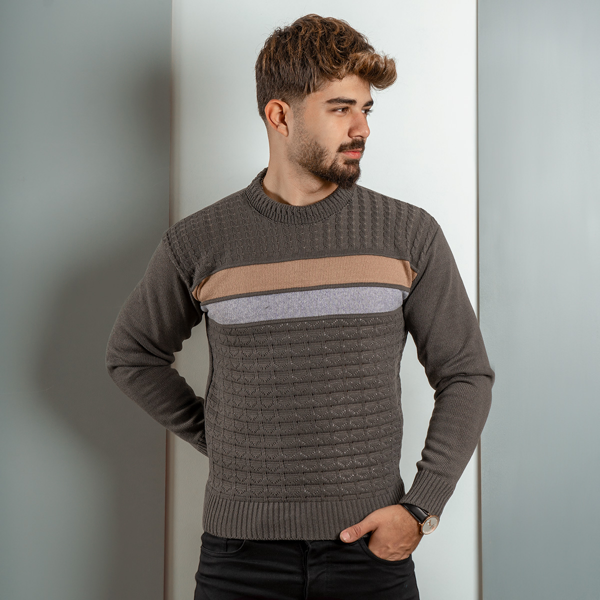 پلیور مردانه (T) یقه گردمدل Ariya	 رنگ دودی