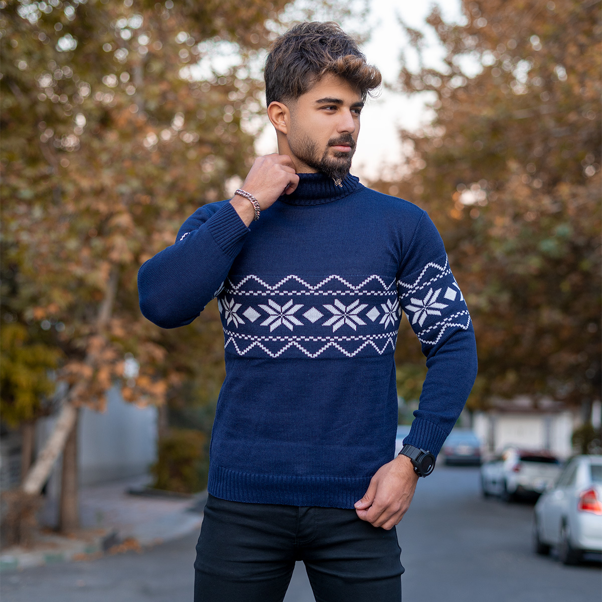 یقه اسکی مردانه سرمه ای مدل Arja