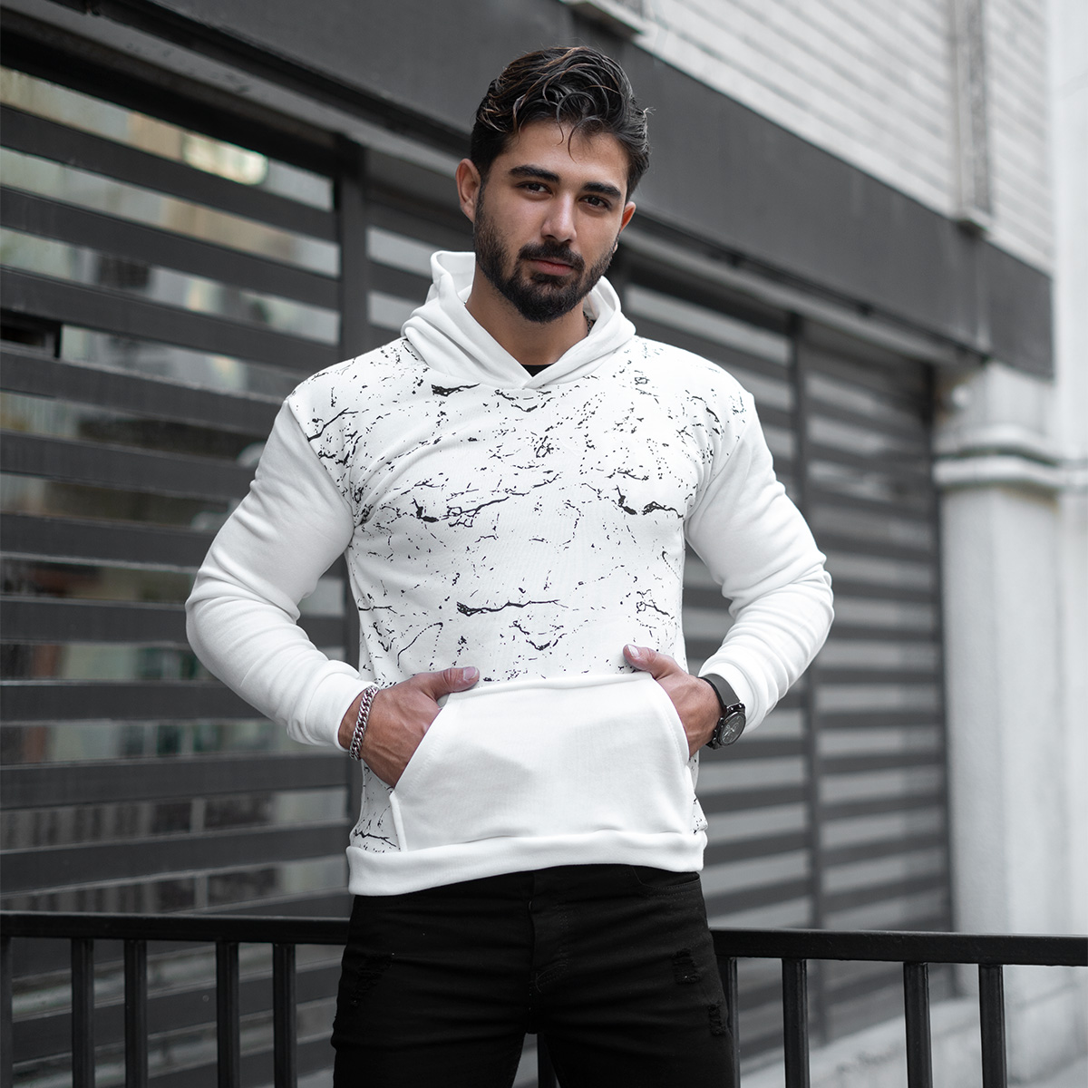 هودی سفید طرحدار مردانه مدل siyan