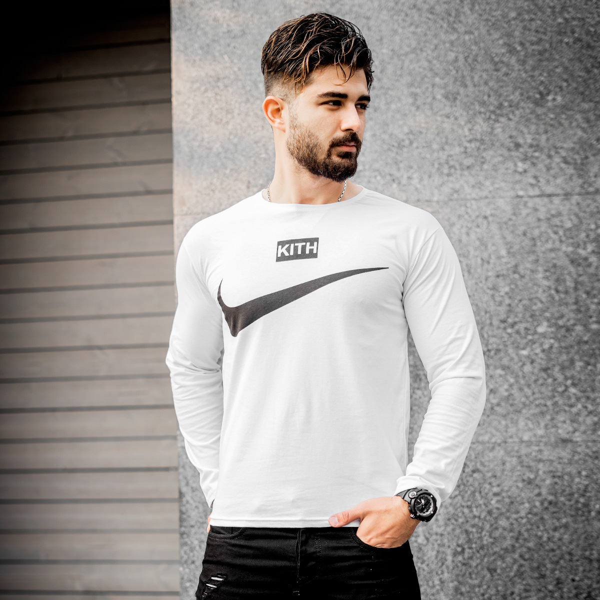 تیشرت آستین بلند مردانه Nike سفید مدل A77