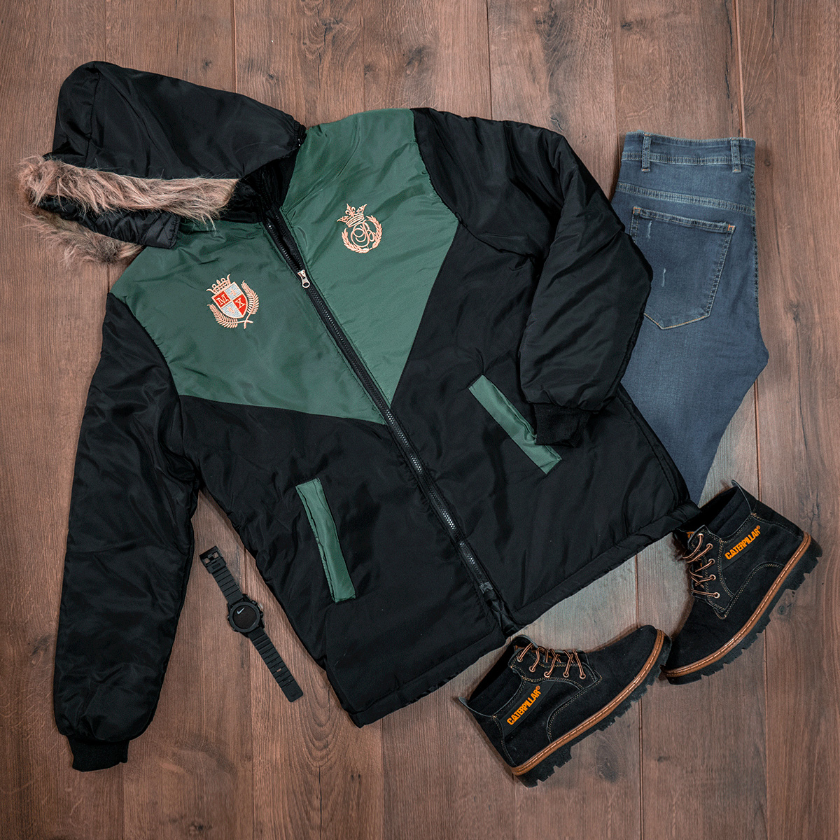 کاپشن مردانه مشکی سبز مدل Arin