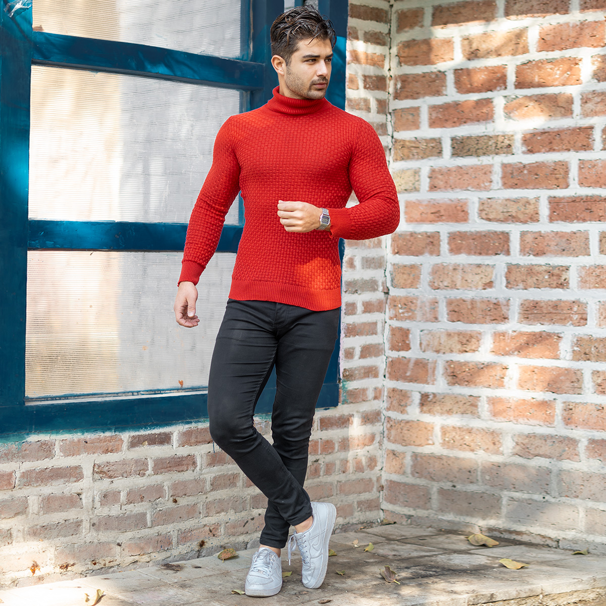 پلیور یقه اسکی مردانه قرمز مدل Oktav