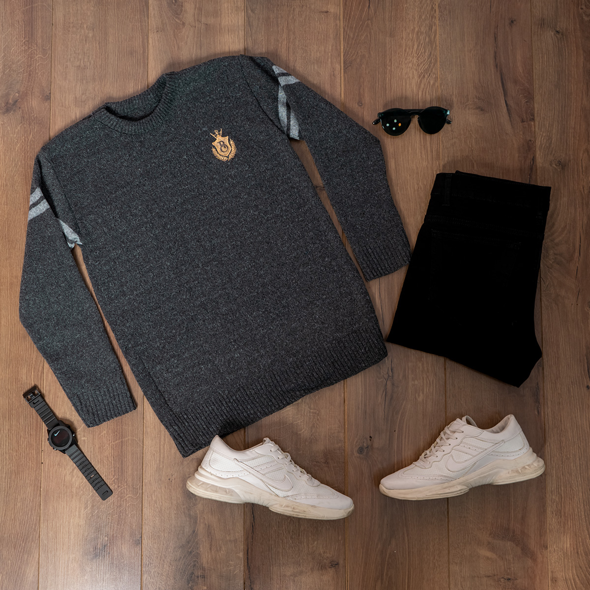 پلیور مردانه ذغالی مدل Akar