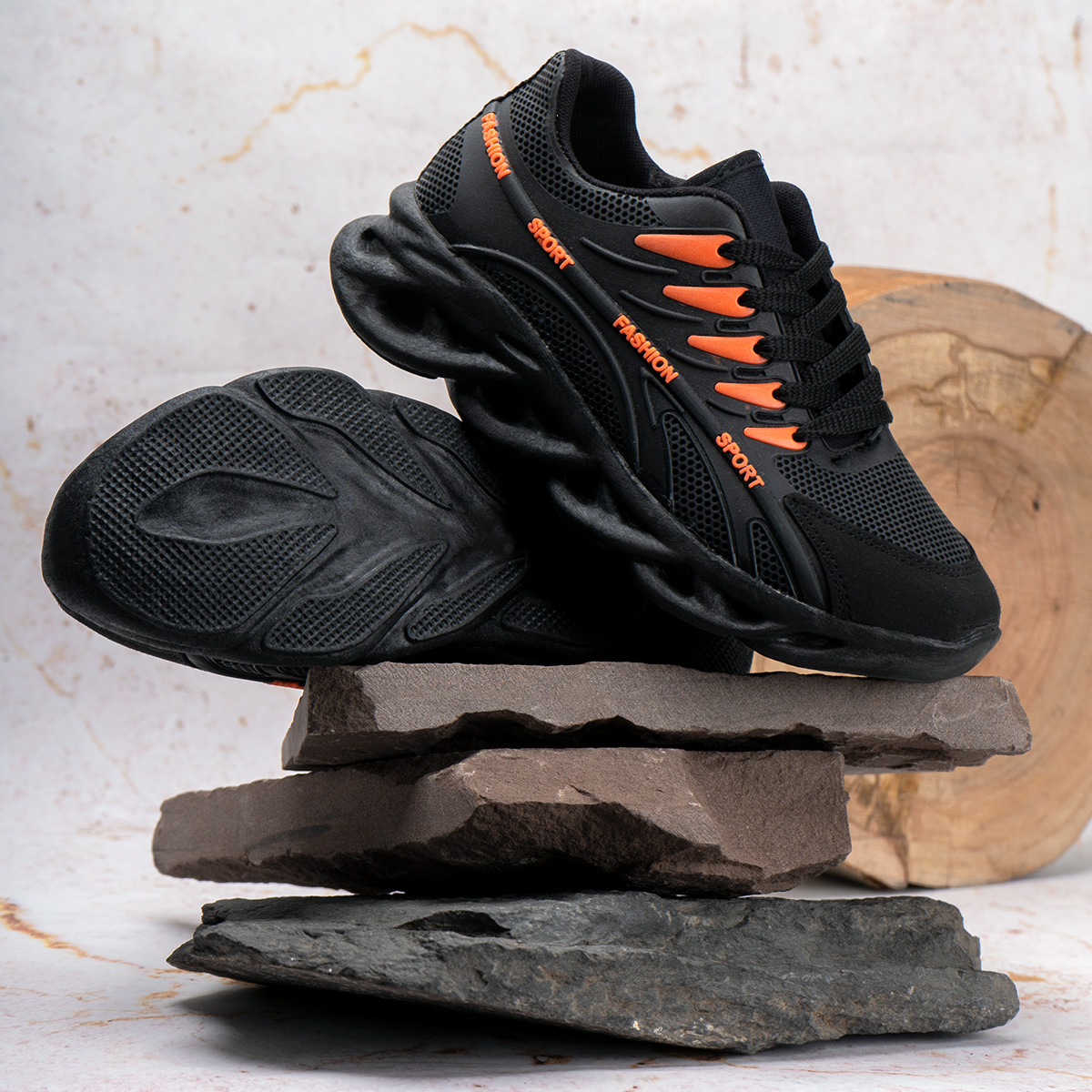 کفش وزرشی زنانه مشکی نارنجی مدل Shiva