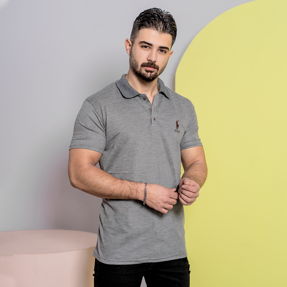 تیشرت Polo طوسی تیره مردانه مدل Y82