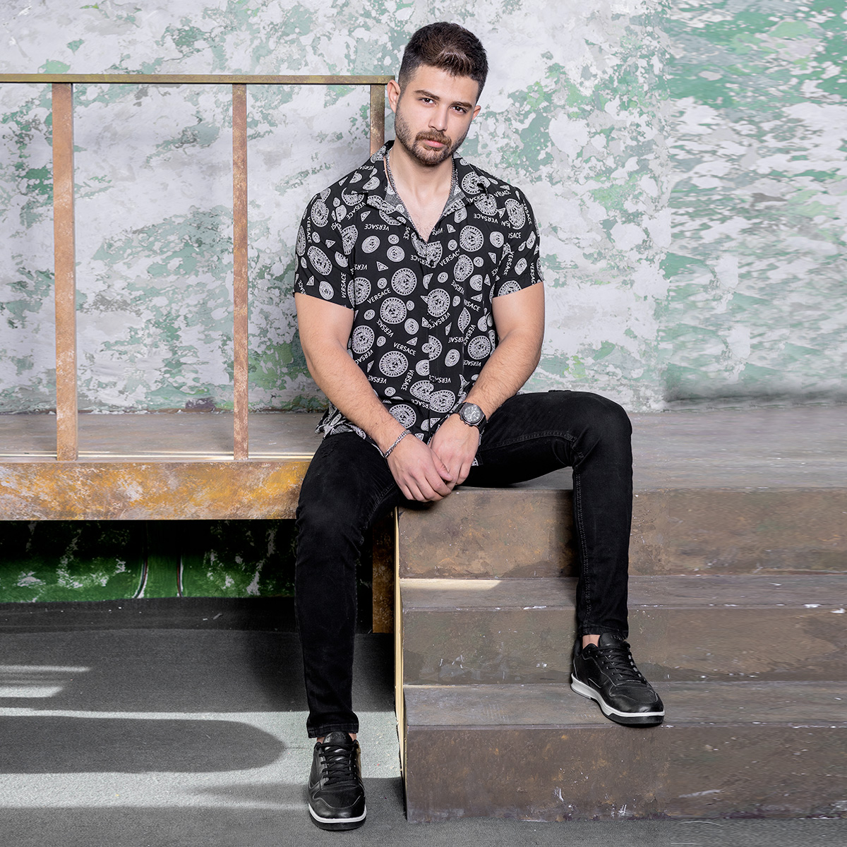 پیراهن هاوایی مردانه طرح ورساچه مدلKatno