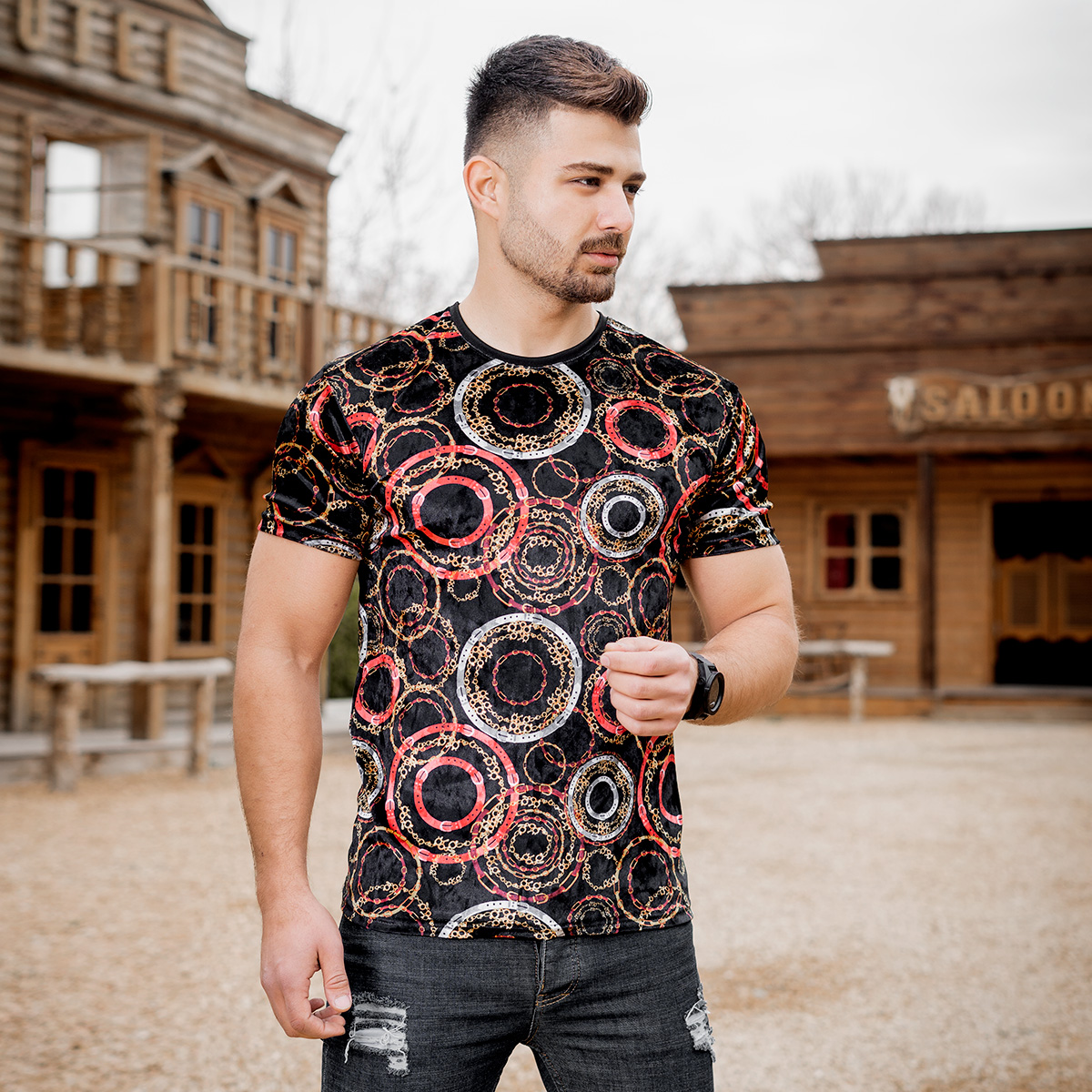 تیشرت مخمل طرح دایره مردانه مدل kania