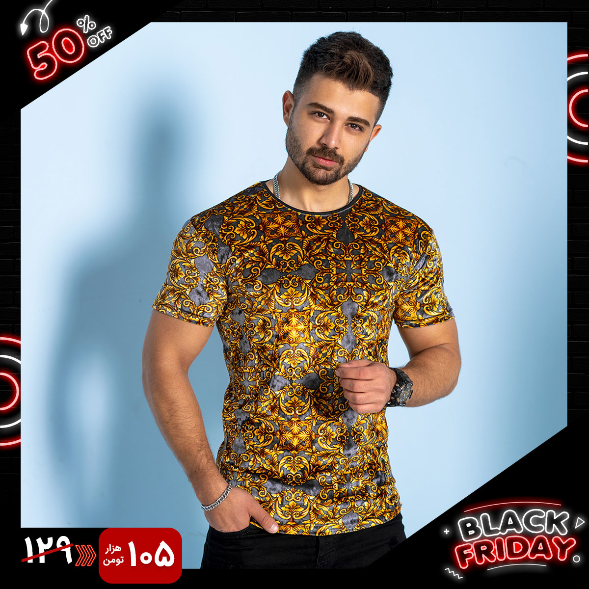 تیشرت مخمل طوسی طلایی مردانه مدلSilver