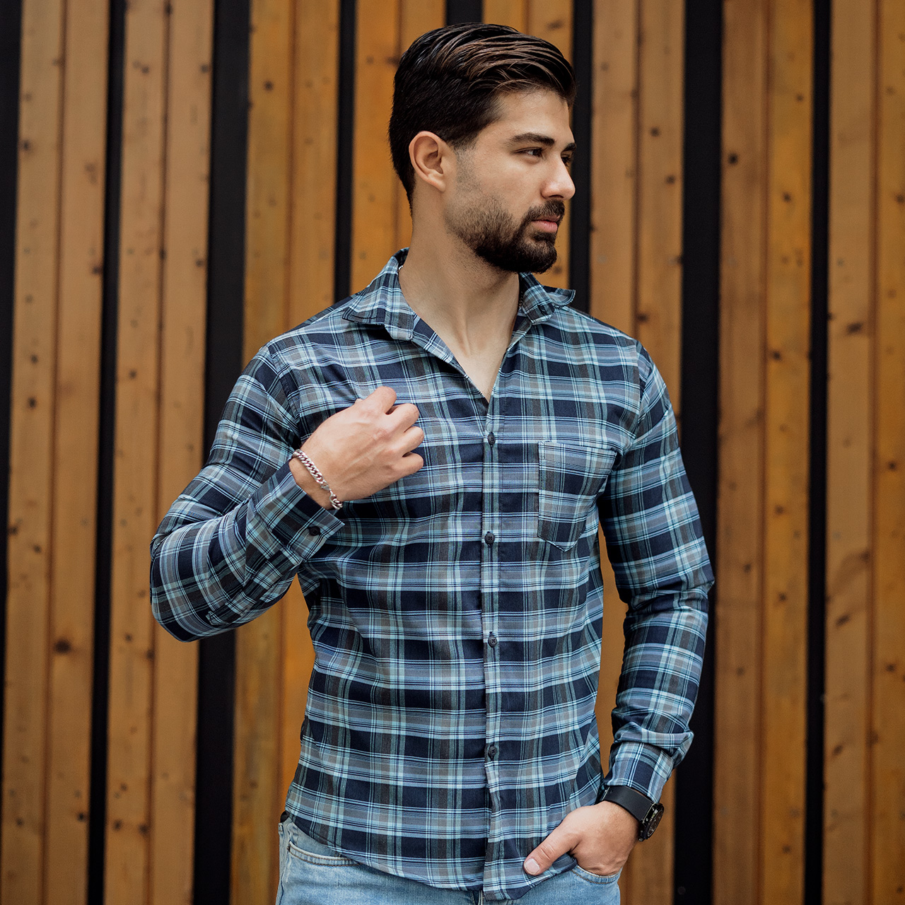 پیراهن مردانه(T) چهار خونه ابی کم رنگ مدلzava