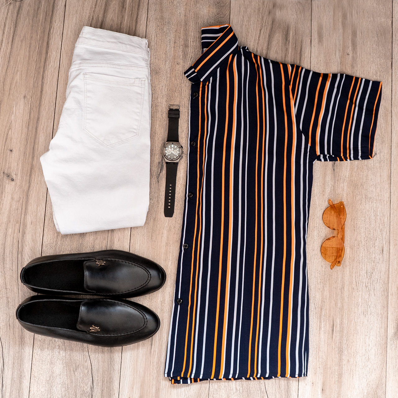 پیراهن هاوایی مردانه راه راه مدل P14