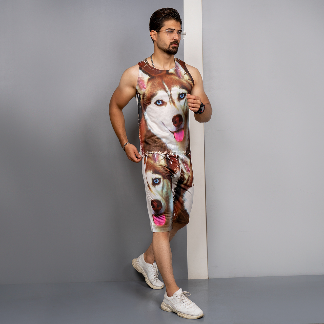 ست رکابی شلوارک قهوه ای مردانه مدل Husky