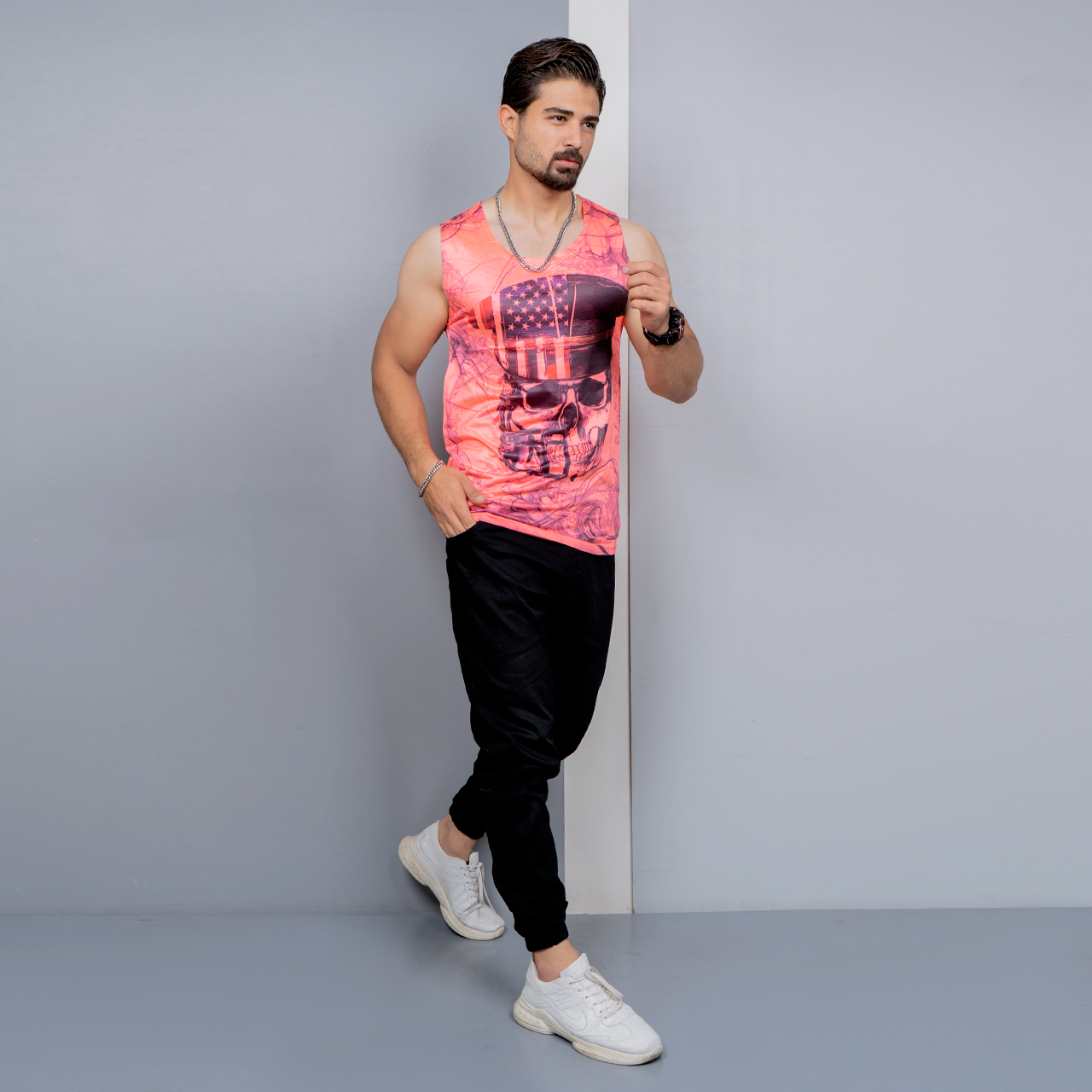 رکابی (T) صورتی طرح جمجمه مردانه مدل S85