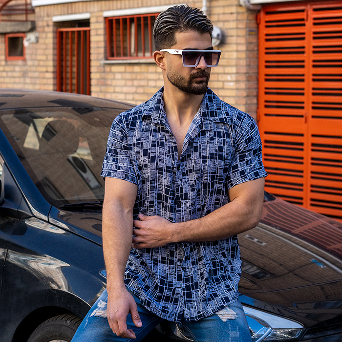 پیراهن هاوایی طرح خطوط مردانه مدل L52