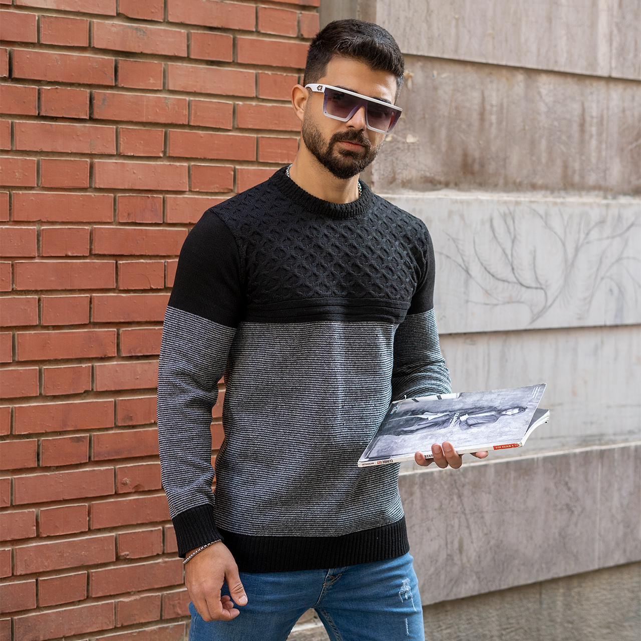 پلیور مردانه راه راه مشکی مدل navid