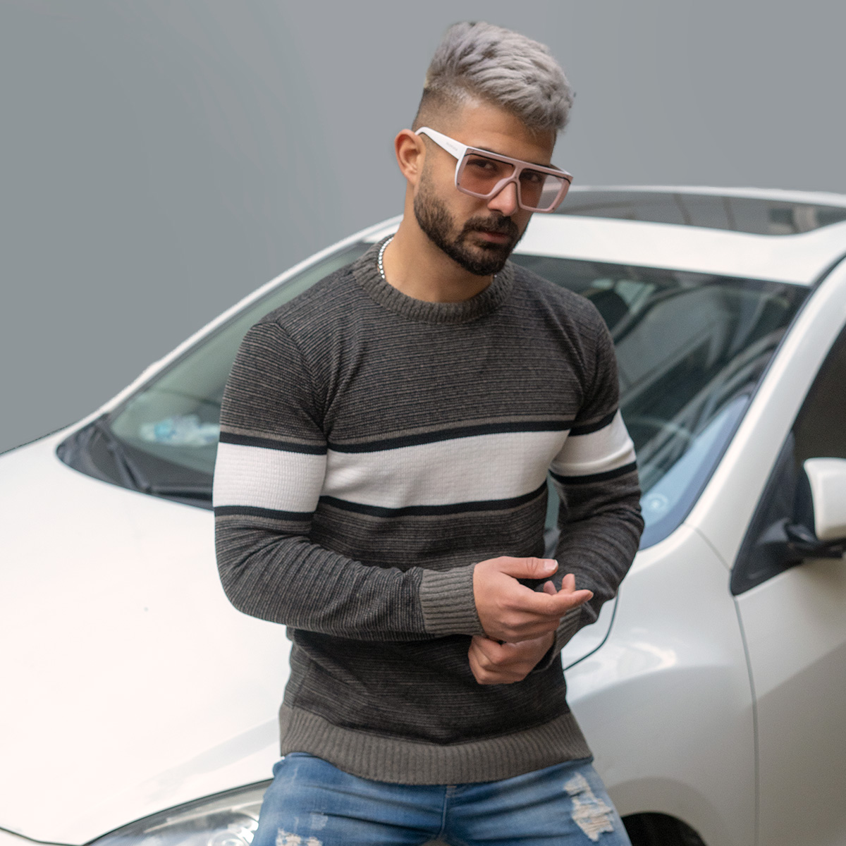 پلیور مردانه سفید- قهوه ای مدل Madis