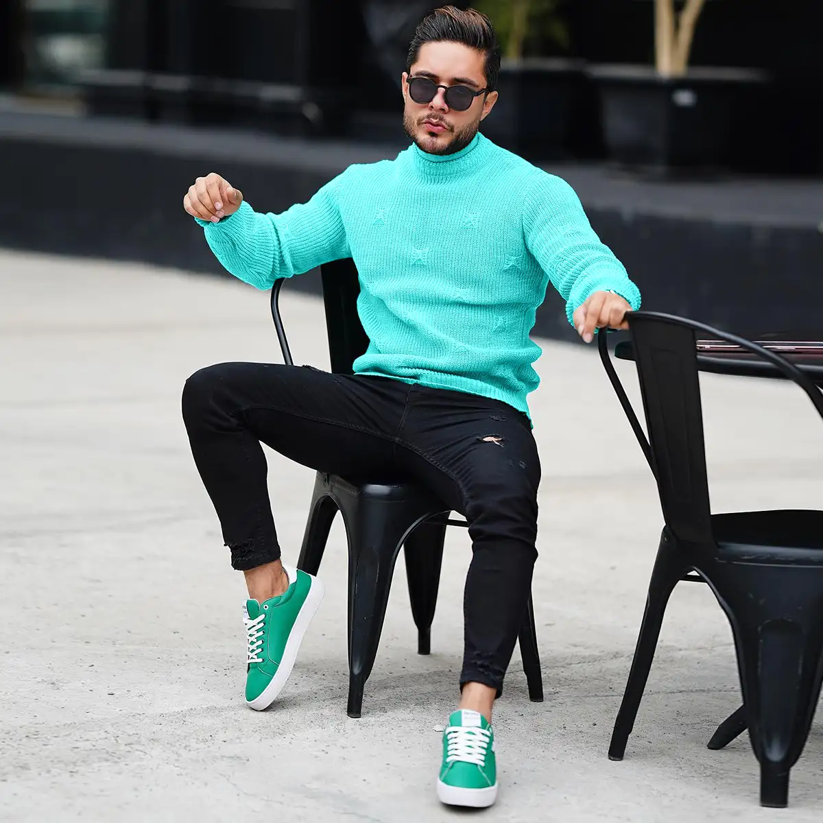 پلیور زاپ دار فیروزه ای مردانه مدلDeta