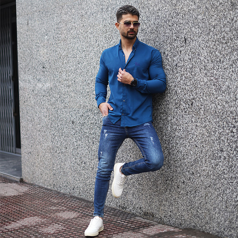 پیراهن مردانه آبی مدل Fendi