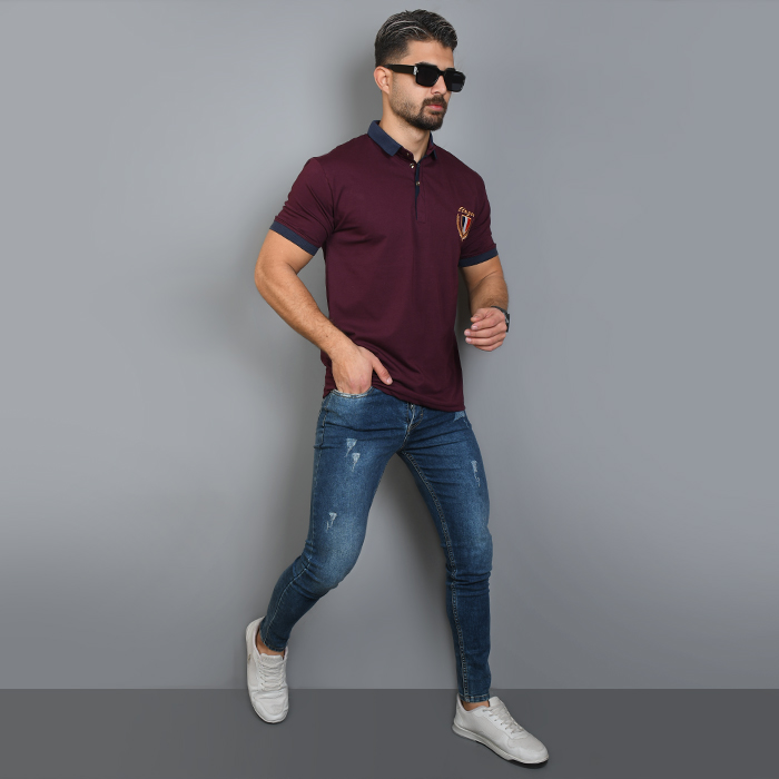 تیشرت مردانه زرشکی مدل RIBAN