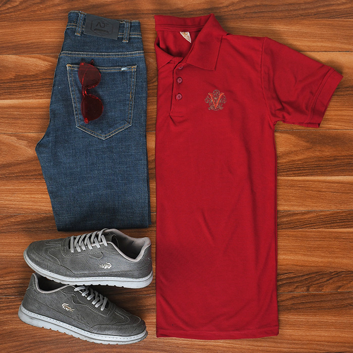 تیشرت V زرشکی مردانه مدل Sadra