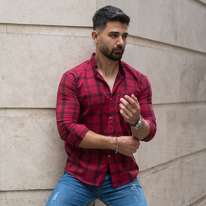 پیراهن مردانه قرمز مدل Tanpoosh