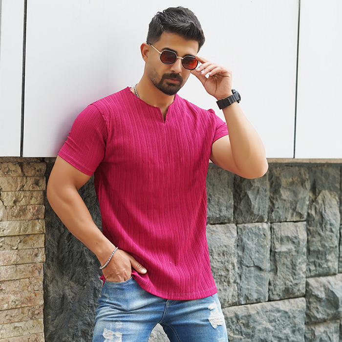 تیشرت مردانه زرشکی آستین کوتاه مدل Bardia