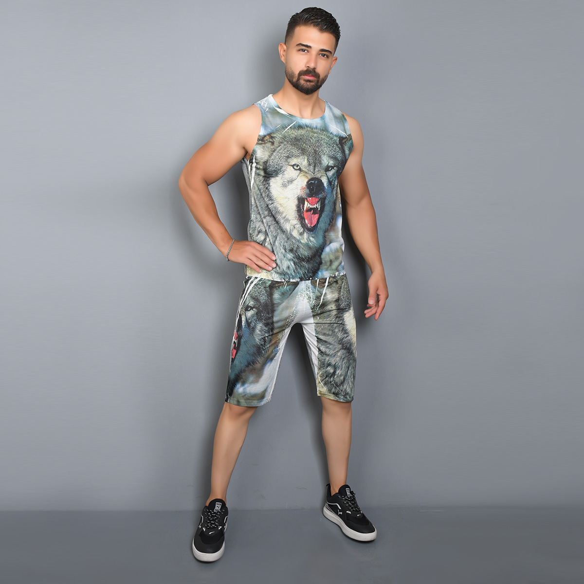 ست رکابی شلوارک مردانه مدل Wolf