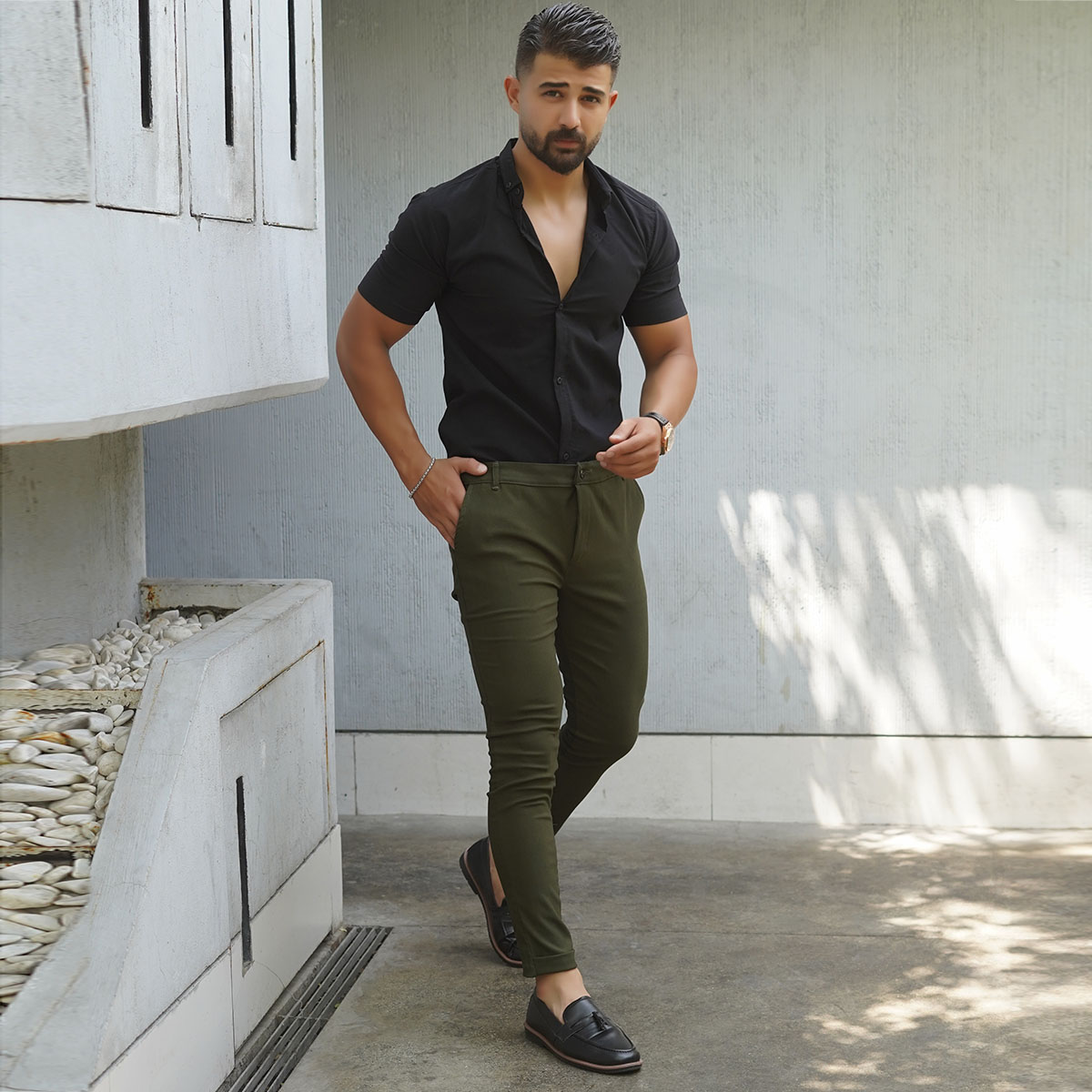 شلوار مردانه سبز مدل MOBIN
