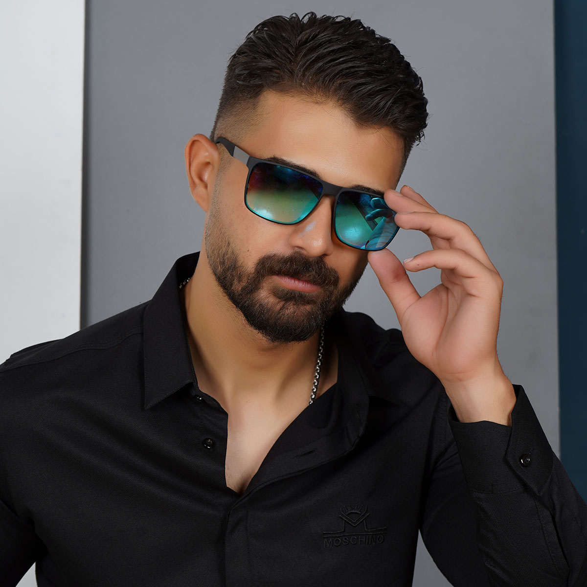 عینک مشکی صفحه آبی مردانه مدل Porsche