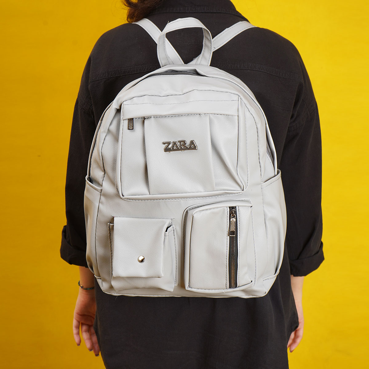 کوله پشتی چرم زنانه طوسی مدل ZARA