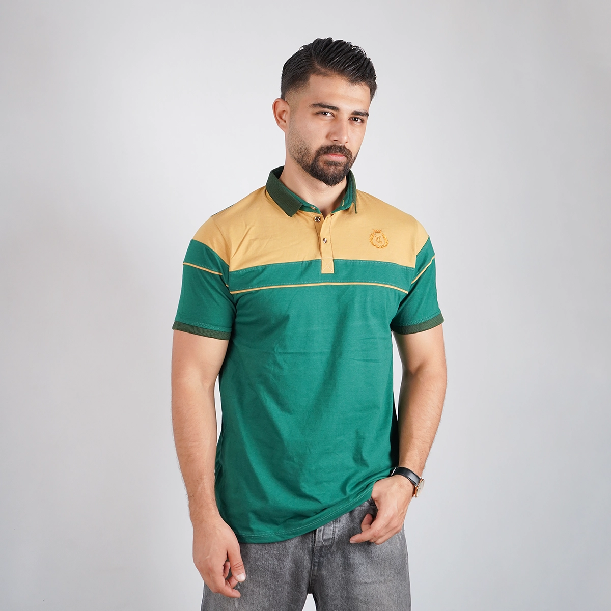 تیشرت مردانه یقه فرنچ سبز مدل Bahman