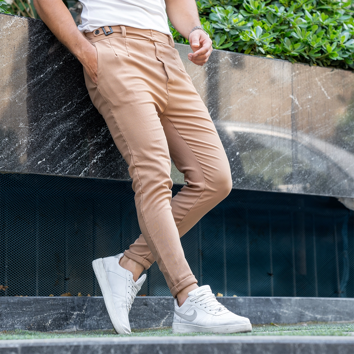 شلوار مردانه کرم یک دکمه مدل Nivan