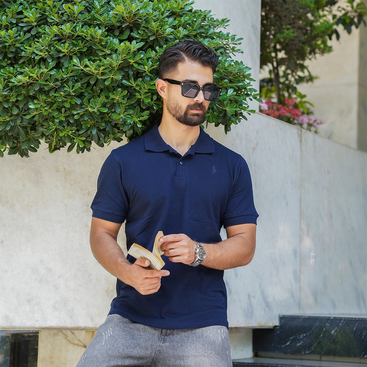 تیشرت مردانه جودون ساده سرمه ای مدل Tiamo