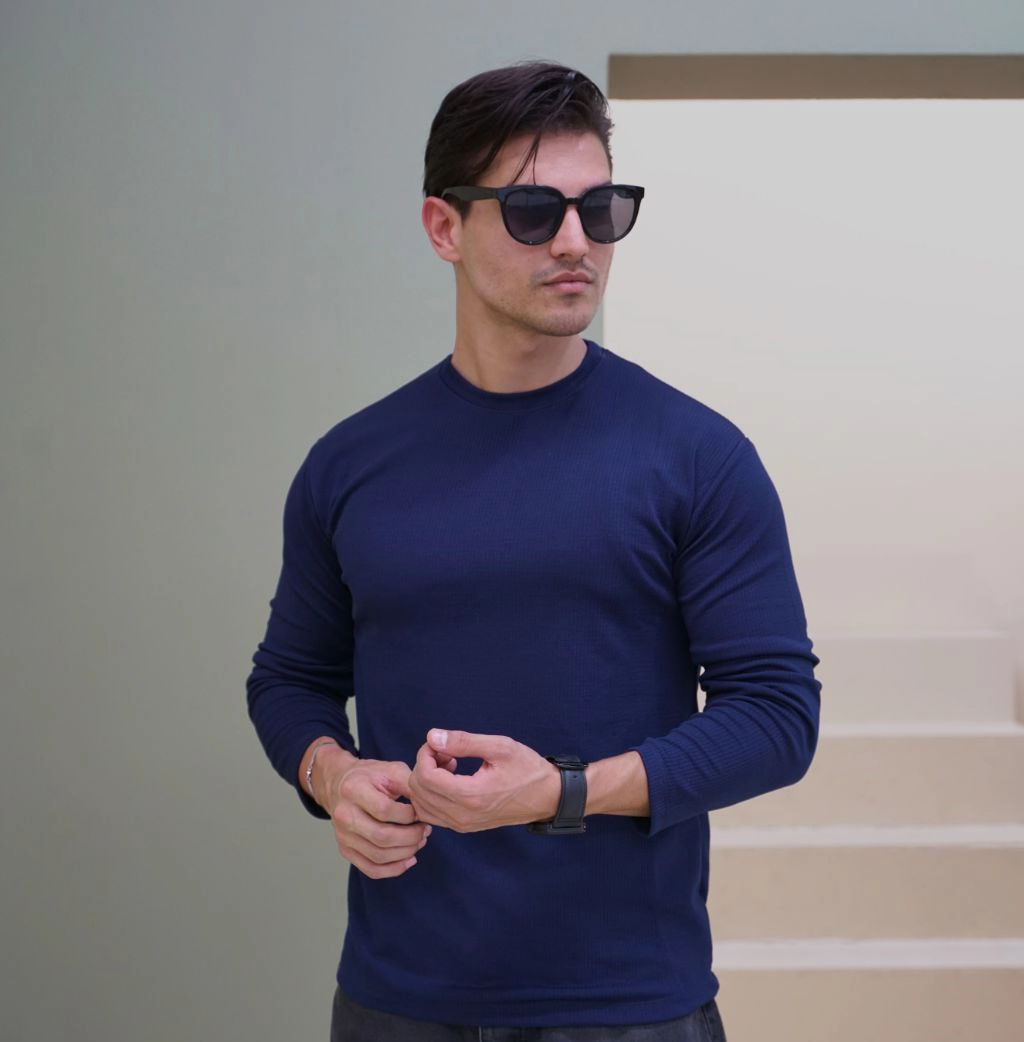 بلوز مردانه آستین بلند سرمه ای مدل Atra