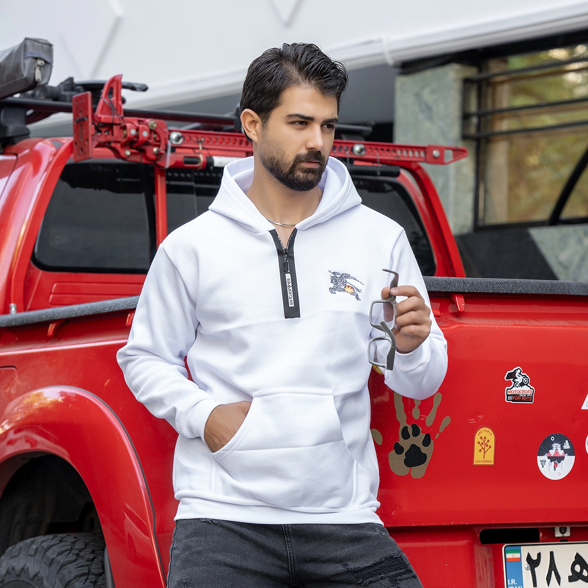 هودی مردانه سفید مدل Vahid