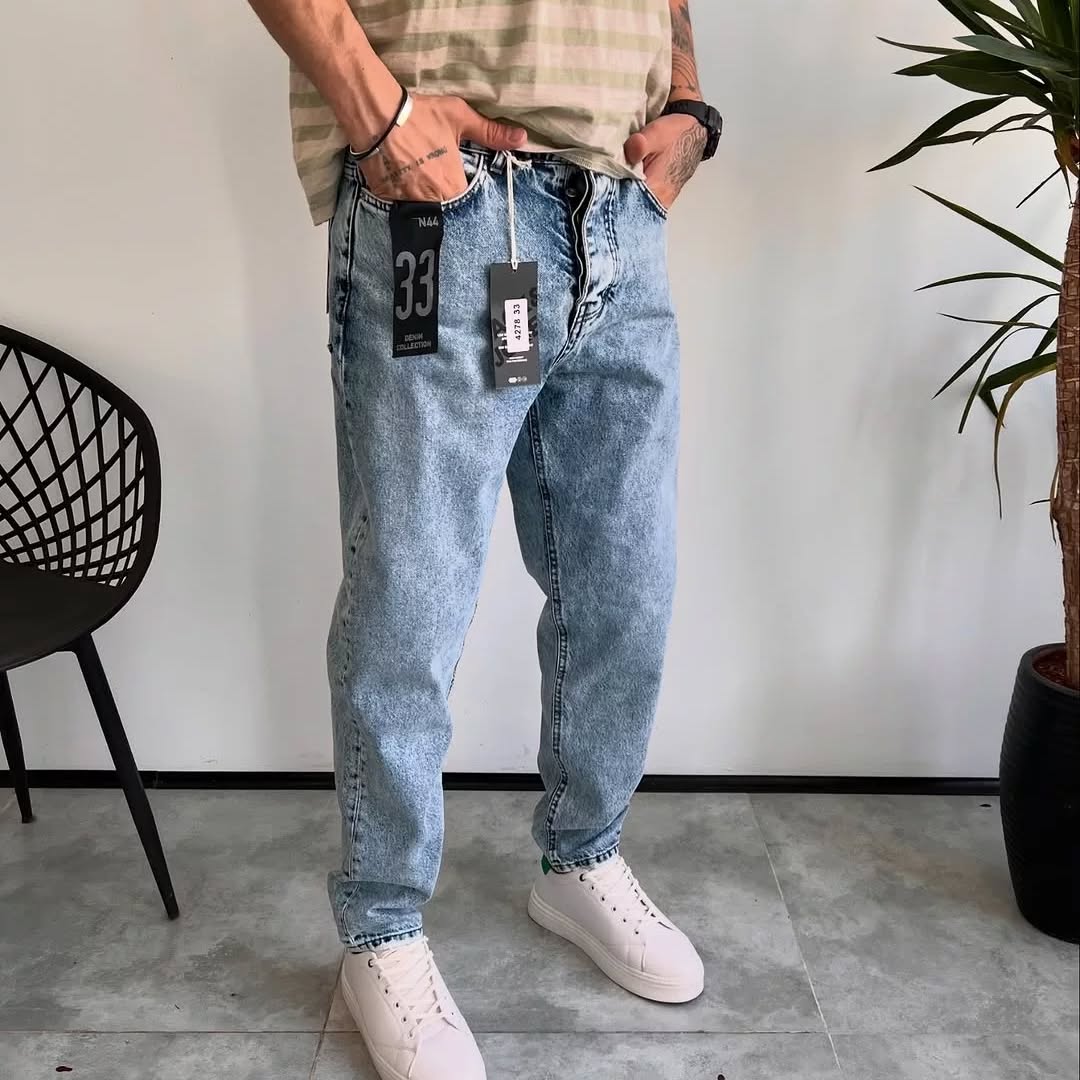 شلوار جین مام استایل مردانه آبی مدل Barad
